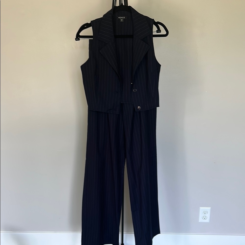 VENUS Black Pinstripe Pantsuit